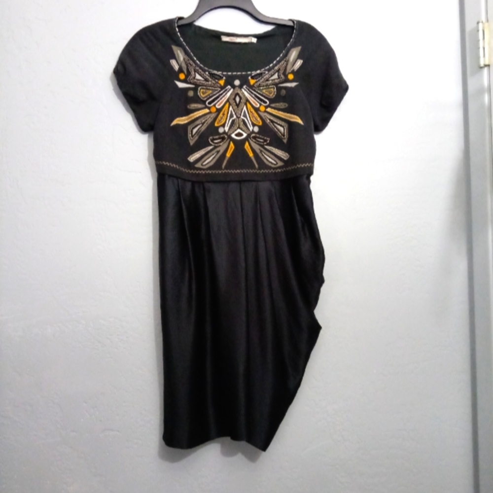 Vintage Mint Jodi Arnold Embroidered Beaded Side Zip Short Sleeve Dress Size 4